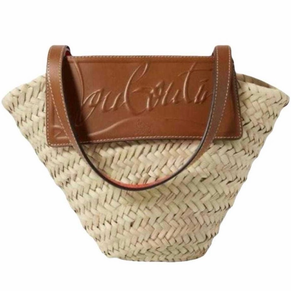 💯Christian Louboutin Nat Straw Tote Brown Leather Trim/Branded Dustbag and COA